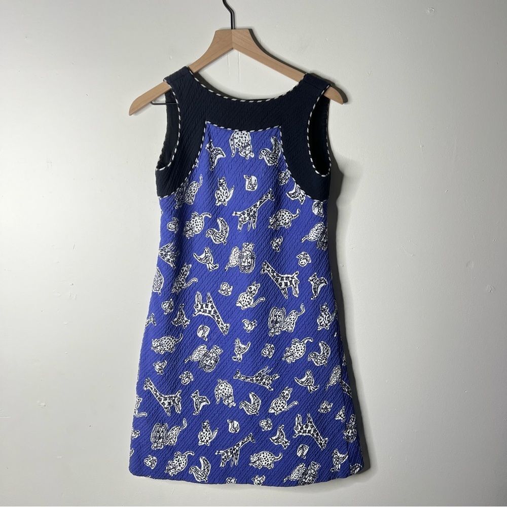 Bob Mackie Quirky Animal Print Sketch Wearable Art Blue and Black Dress